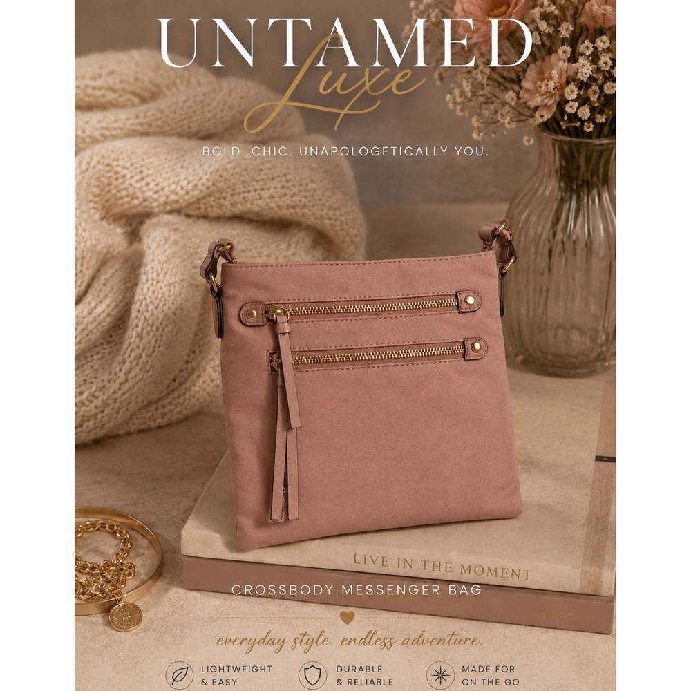 Zip Around Nylon Crossbody Messenger Bag- Dusty Rose